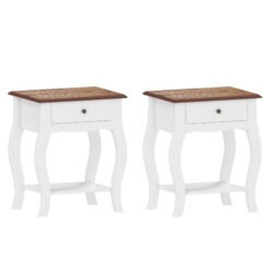 HOMCOM 2pcs Bedside Tables with Drawer, French Style Bedside Cabinets with Open Shelf for Bedroom, Living Room, White
