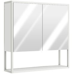 HOMCOM Bathroom Mirror Cabinet with Soft-Close Doors and Adjustable Shelf - White