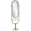 HOMCOM Oval Full Length Mirror with Wooden Tray and 4 Hooks - Black