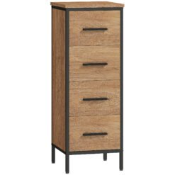 HOMCOM Narrow Bathroom Storage Cabinet with 4 Drawers - Oak