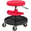 HOMCOM Rolling Mechanic Stool, 135kg Capacity Workshop Stool, 360 Swivel Roller Padded Creeper Seat with Wheels, Tool Trays Storage for Garage, Shop, Auto Repair, Red