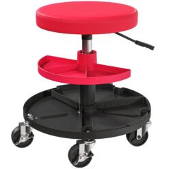 HOMCOM Rolling Mechanic Stool, 135kg Capacity Workshop Stool, 360 Swivel Roller Padded Creeper Seat with Wheels, Tool Trays Storage for Garage, Shop, Auto Repair, Red