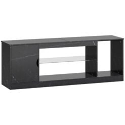 HOMCOM TV Stand Cabinet, Marble Effect TV Unit for up to 55" TVs with Glass Shelf and Storage Cabinet, Entertainment Unit for Living Room, Bedroom, Black