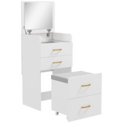 HOMCOM Compact Dressing Table and Stool Set, with Storage - White