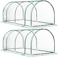 Outsunny Set of 2 Tunnel Greenhouse, Green Grow House with Roll-up Door, Steel Frame, Plastic Cover for Garden, Outdoor, 200 x 100 x 80cm, Clear
