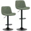 HOMCOM Breakfast Bar Stools Set of 2 Linen upholstery 60-80cm Adjustable Height - Green