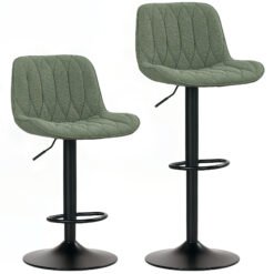 HOMCOM Breakfast Bar Stools Set of 2 Linen upholstery 60-80cm Adjustable Height - Green