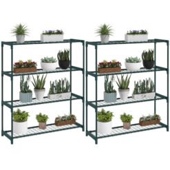 Outsunny Modern Plant Stand, 4-Tier Planter Holder with Steel Frame, Outdoor Flower Display Rack for Potted Plants Garden Balcony Decor, Dark Green