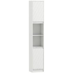 HOMCOM Narrow Bathroom Cabinet, Slim Bathroom Storage Unit with Open Compartment, Freestanding Storage Cupboard with Adjustable Shelves for Small Spaces, 30 x 24 x 170 cm, White