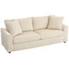 HOMCOM Modern 3 Seater Sofa with Spring Cushion, 212 cm Fabric Jumbo Cord Sofa Couch with 2 Scatter Cushions, Upholstered Corduroy Settee for Living Room, Bedroom, Home Office, Cream White