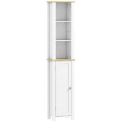 kleankin Slim Bathroom Storage Unit with Open Compartment, Bathroom Storage Cabinet with Adjustable Shelf, 34 x 23 x 165 cm, White