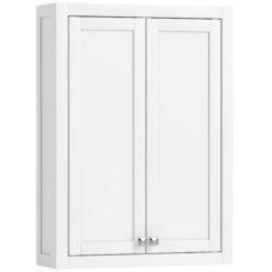 HOMCOM Bathroom Wall Cabinet with Adjustable Shelves - White