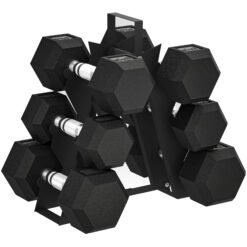 SPORTNOW Hex Dumbbell Set with Weights Storage Rack, Rubber Coated Dumbbells, Non-Slip Chrome Handles, Space-Saving for Home Gym Weight Lifting Strength Training, 2 x 2kg, 2 x 5kg, 2 x 8kg