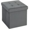 HOMCOM Foldable Velvet-Feel Storage Ottoman - Grey