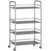 HOMCOM 4 Tier Stainless Steel Kitchen Storage Trolley with Adjustable Shelves - Silver
