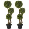 HOMCOM Set of 2 Decorative Artificial Tree Boxwood Ball Topiary Tree in Pot, Fake Plant for Home Indoor Outdoor Decor, 90 cm, Light Green