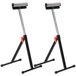HOMCOM Set of 2 Folding Roller Stand, Material Support Pedestal with Ball Bearing Roller Height Adjustable Portable, Metal Construction, Black