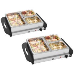 HOMCOM 4.5L Stainless Steel Electric Buffet Server, with 3x Trays and Lids, Set of 2