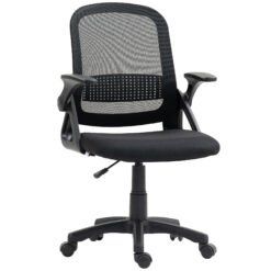 HOMCOM Breathable Mesh Office Chair, Ergonomic Swivel Computer Chair with Flip-up Armrests, Lumbar Back Support for Home/Office, Black