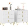 HOMCOM Set of 2 Elegant Chest of Three Drawers - White/Gold-Tone