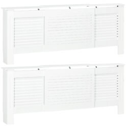 HOMCOM Set of 2 MDF Extendable Radiator Cover with Cabinet Shelving, Home Office Slatted Design, White 139-208.5L x 20.5W x 82.5H cm