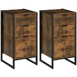 HOMCOM Bedroom Chest of Drawers Set of 2, Industrial 3-Drawer Dresser, Storage Drawers Unit with Metal Frame for Living Room, Rustic Brown