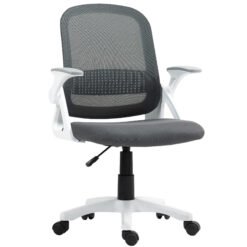 HOMCOM Breathable Mesh Office Chair, Ergonomic Swivel Computer Chair with Flip-up Armrests, Lumbar Back Support for Home/Office, Grey
