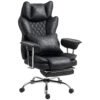 HOMCOM Leathaire Reclining Office Chair with Lumbar Support Pillow - Black
