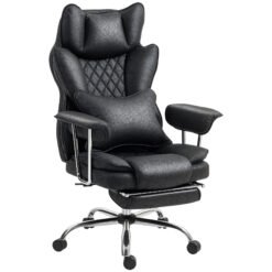 HOMCOM Leathaire Reclining Office Chair with Lumbar Support Pillow - Black