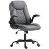 HOMCOM Faux Leather Office Chair. with Flip-Up Armrests - Charcoal Grey