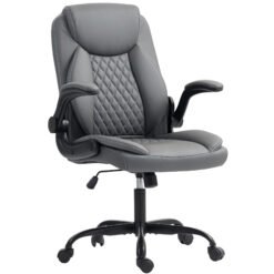 HOMCOM Faux Leather Office Chair. with Flip-Up Armrests - Charcoal Grey