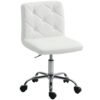 HOMCOM PU Leather Armless Office Chair, Modern Vanity Computer Swivel Chair with Rolling Wheels and Adjustable Height for Home Study, Bedroom, White
