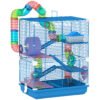 PawHut 5 Tier Hamster Cage Carrier Habitat w/ Exercise Wheels, Tunnel, Blue