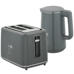 HOMCOM Digital Stainless Steel Kettle and Toaster Set, 1.5L 3000W Fast Boil Kettle, 2 Slice Toaster with 7 Level Browning Controls, Defrost, Reheat, Keep Warm, Crumb Tray and LED Touch Display, Grey