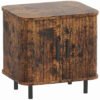 HOMCOM Bedside Table, Nordic Side Table with Roller Shutter Style Sliding Doors and Metal Legs for Bedroom, Living Room, Rustic Brown