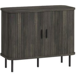 HOMCOM Mid-Century Modern Sideboard Storage Cabinet with Slatted Tambour Sliding Doors, Kitchen Cabinet with Steel Legs, Grey