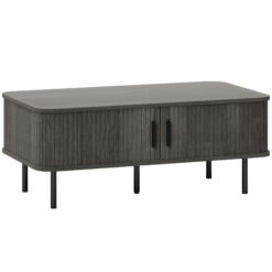HOMCOM Coffee Table with Storage, Living Room Table with Slatted Tambour Sliding Doors and Foot Pads, Rectangular Coffee Table with Elevated Base for Living Room, Grey Wood-Effect