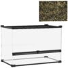 PawHut Reptile Glass Terrarium with Stone Background, Front Ventilation, Escape-Proof Knob Lock, 50 x 30 x 35 cm, Black