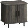 HOMCOM Bedside Table, Nordic Side Table with Roller Shutter Style Sliding Doors and Metal Legs for Bedroom, Living Room, Grey