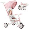 AIYAPLAY 5 in 1 Kids Trike with Adjustable Backrest, Toddler Tricycle with Push Handlebar, Adjustable Backrest, Pink