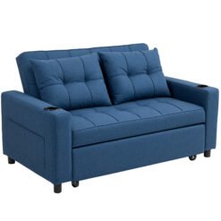 HOMCOM Two-Seater Pull-Out Sofa Bed - Dark Blue