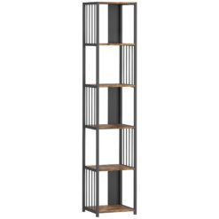 HOMCOM 5-Tier Bookshelf with Steel Frame - Rustic Brown