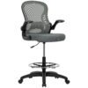 Vinsetto Drafting Chair, Ergonomic Tall Office Chair with Flip-up Armrests, Mesh Back, Lumbar Support, Adjustable Height and Foot Ring, Swivel Wheels, for Standing Desk, Charcoal Grey