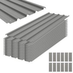 Outsunny Set of 12 Corrugated Steel Roof Sheet Panels - Light Grey