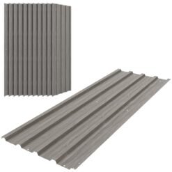 Outsunny Set of 12 Corrugated Steel Roof Sheet Panels - Grey Wood Effect