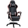 Vinsetto Computer Gaming Chair, PU Leather Office Desk Chair with Footrest, Swivel Wheels, 135 Reclining Back, Lumbar Support, Headrest for Home, Black and Pink