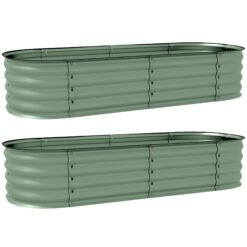 Outsunny Galvanised Raised Garden Bed, Metal Planter Box with Safety Edging, for Flowers, Herbs, Succulents, Pack of 2, Green