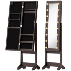 HOMCOM Freestanding Mirrored Jewellery Storage Cabinet - Dark Brown