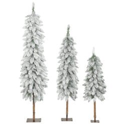 HOMCOM Set of 3 Pencil Flocked Christmas Tree, 3ft 4ft 5ft