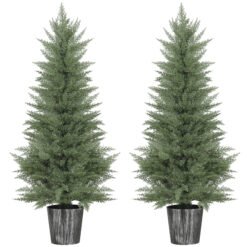 HOMCOM 135cm Artificial Cypress Trees Set of 2, UV Resistant Artificial Plants with Decorative Pot, Fake Plants for Indoor Outdoor Decor, Green